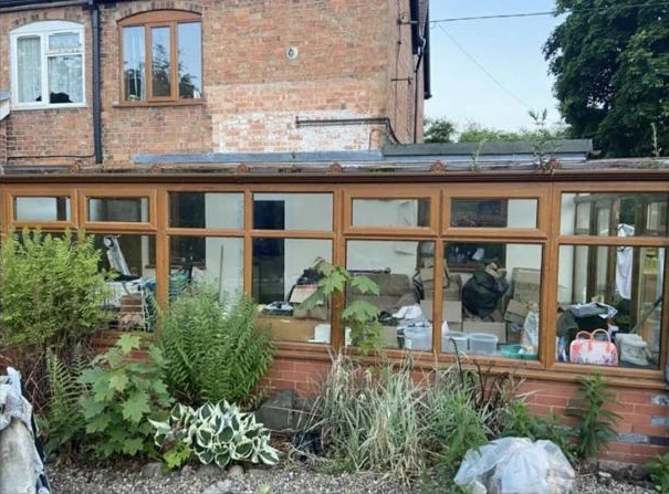 Rear and wraparound extension project in Brandon, Coventry showing the original old conservatory that needed to pulled down.
